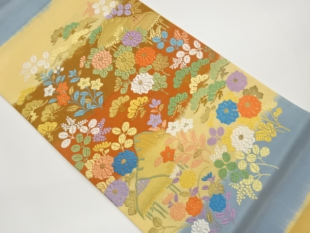 JAPANESE FUKURO OBI / WOVEN AUTUMN FLOWERS